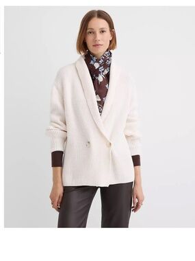 Loft Double Breasted Cardigan, Ivory, Size S